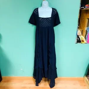 Bring The Romance Handkerchief Hem Maxi Dress in Navy
